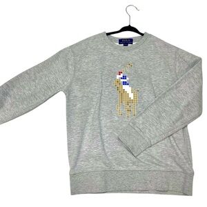 Polo Ralph Lauren Kids Youth Grey Pixel Pony Logo Crewneck Sweater Sz 10-12